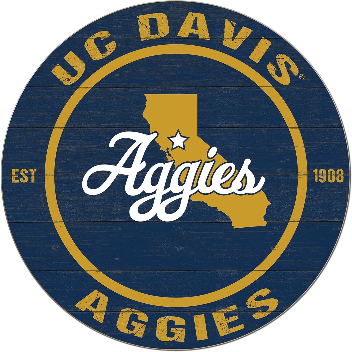 KH Sports Fan UC Davis Aggies Colored Circle Sign, 20x20 Inches, Aggies Decor for Dorm, Bedroom, Fan Cave, Living Room; Display Your Team Spirit with This Unique California (Davis) Aggies Wall Art