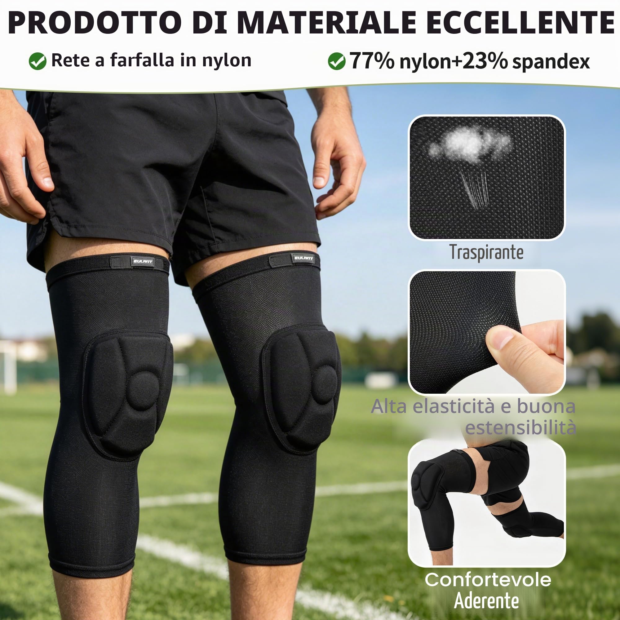EULANT Ginocchiere di Protezione con Spessa Spugna, Calcio Ginocchiere da Portiere, Knee Pads per Pallavolo Bici Danza Rugby MTB Basket