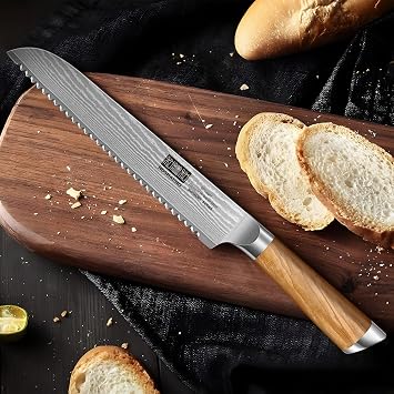 HOSHANHO Damascus Bread Knife 8, Sharp Serrated for Homemade Sourdough