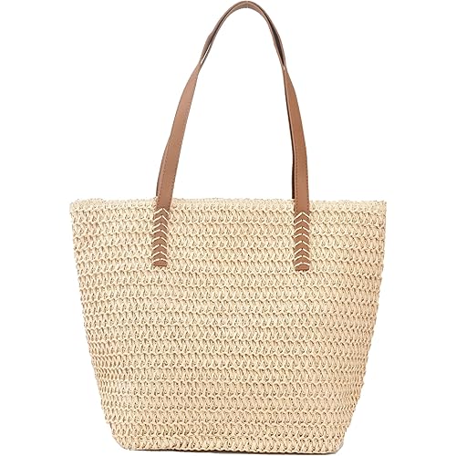 Large Straw Beach Bag for Womens, Straw Handbag Woven Tote Bag With Zipper Summer Straw Shoulder Bag