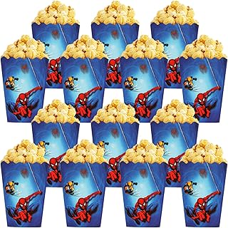Qemsele Popcorn Bags Popcorn Boxes, 30 Pack Cartoon Paper Candy Containers Popcorn Cups Party Bag Treat Boxes for Birthday Parties, Movie Nights, Carnival, Theater & Party Favors Gift (Spiderman)
