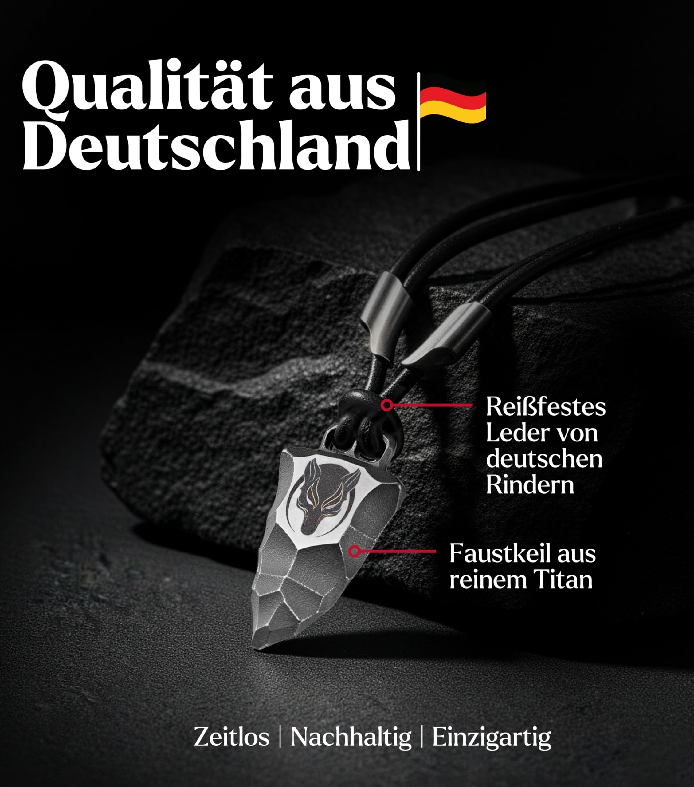 Wolf Kette & Wikinger Schmuck für Herren & Damen – Titan-Anhänger mit Lederband – Nordische Mythologie & Krafttier Halskette – Geschenk für Männer & Frauen