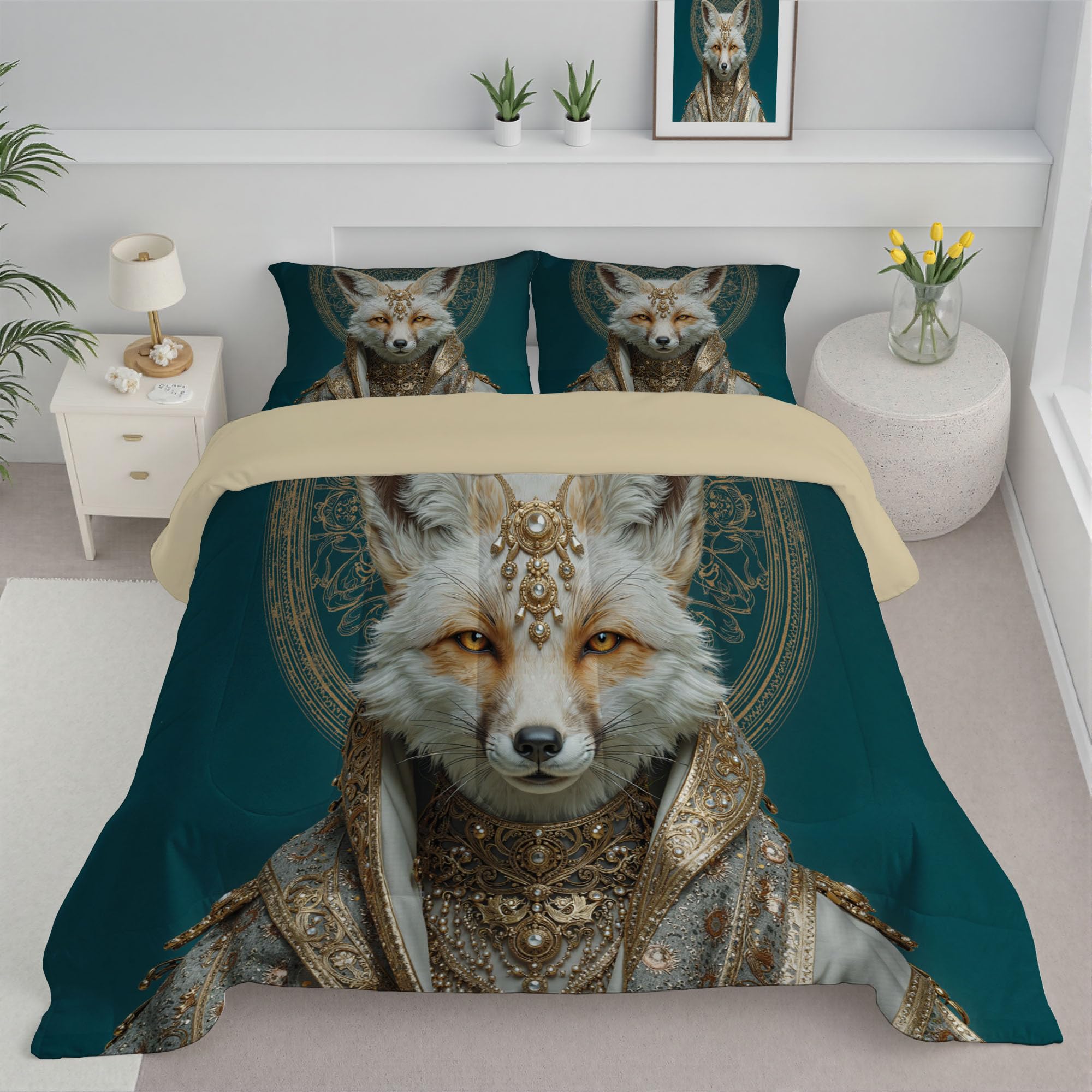 Trapunta Letto Singolo 4 Stagioni Piumone per Bambini, Personificazione Volpe Leggero Astratto Onirico Animale Set di Biancheria da Letto 140x200cm con 1 Federe,Piumino Lavabile In Lavatrice