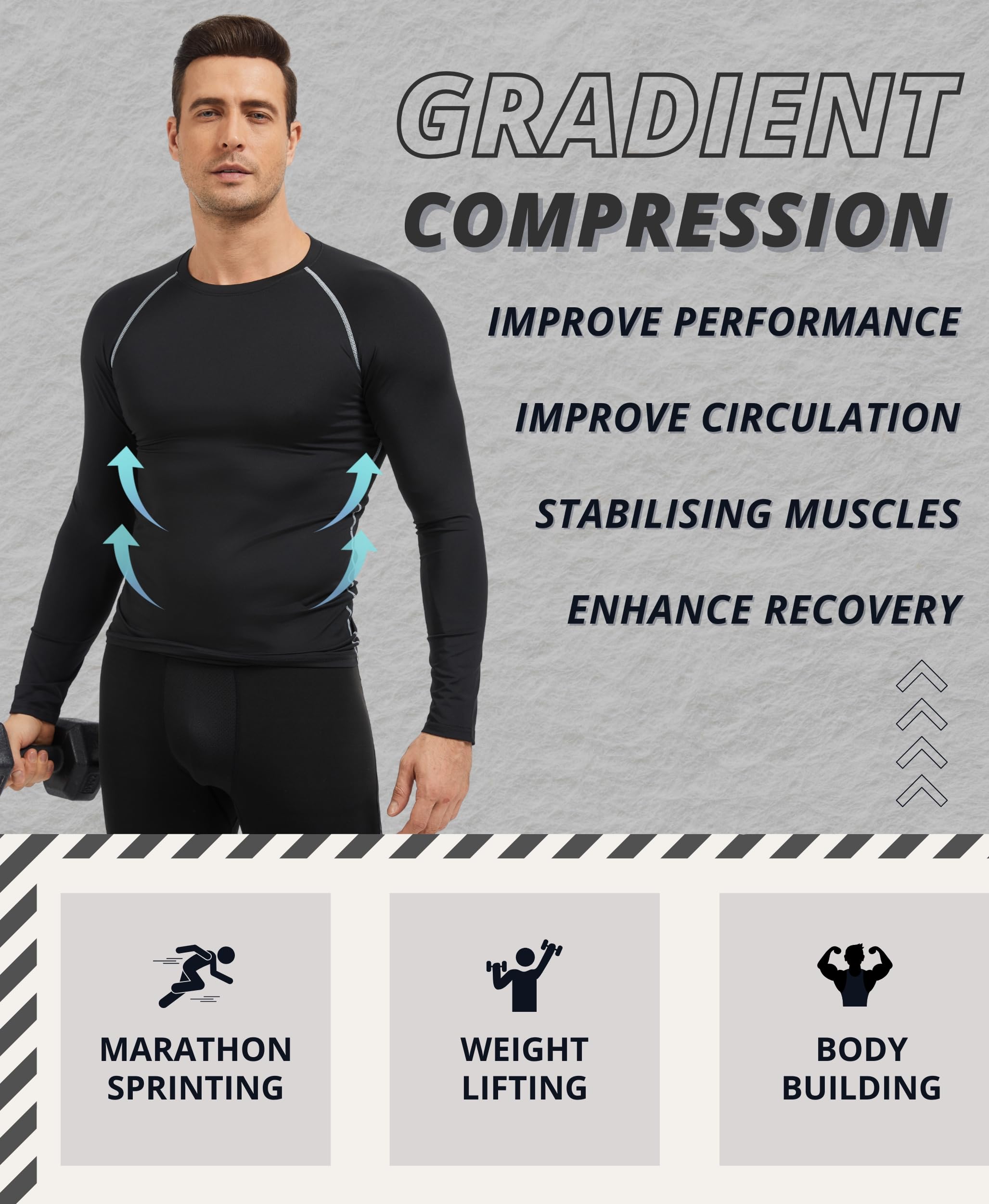 AMZSPORT Maglia Compressione Uomo Confezione da 3 Maglia Termica Manica Lunga Maglietta Palestra Compression Shirt Ciclismo Running Sportiva