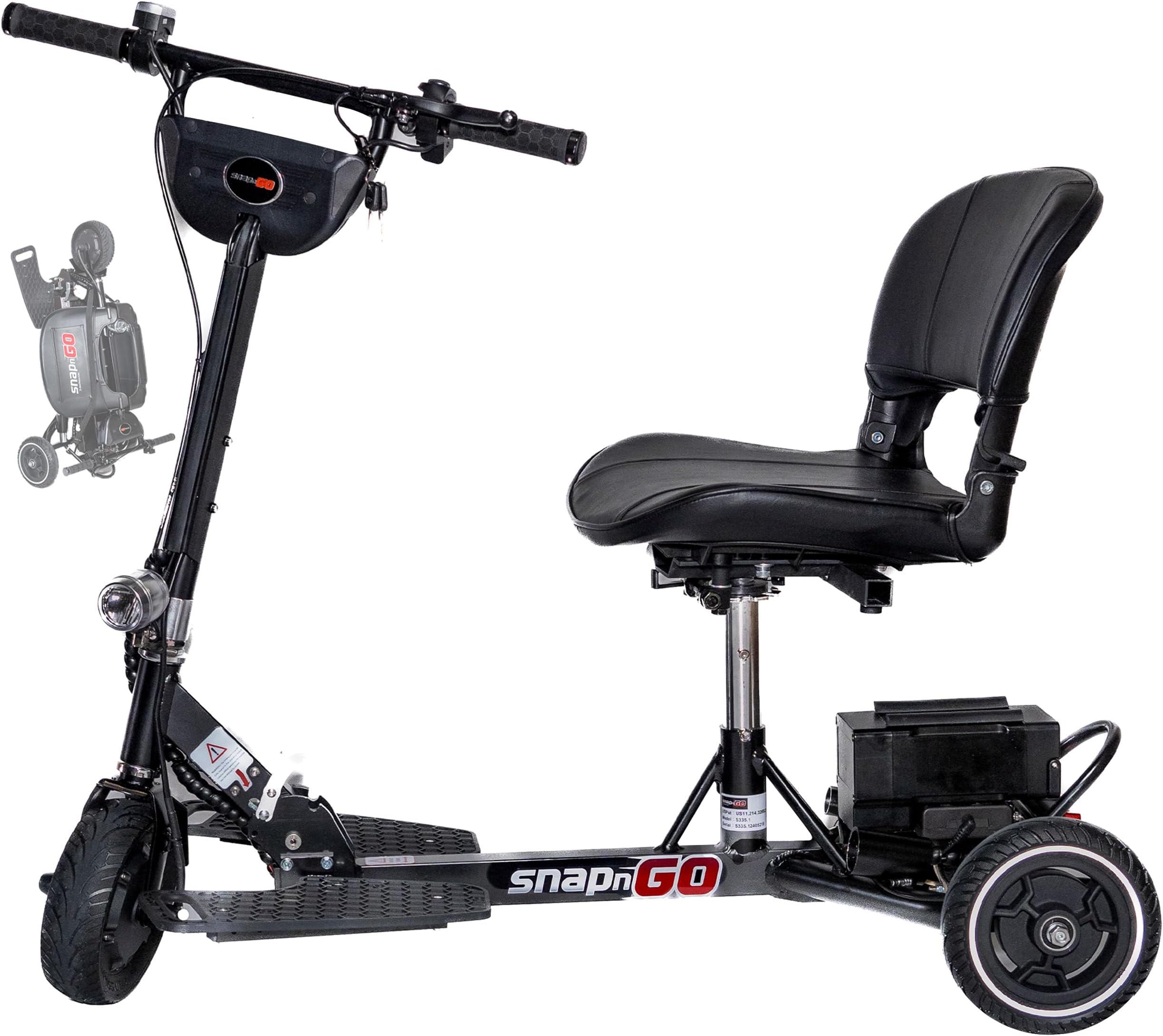 SNAPnGO Three Wheel Portable Mobility Scooter for Adults - Aircraft-Grade Aluminum, Top Speeds of 5 mph & 13-Mile Range - Folding & Foldable Scooter - Airline Approved Electric Sit Down Scooter