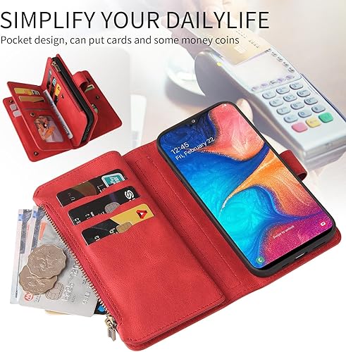 Miniatura 4 de Asuwish Funda de teléfono para Samsung Galaxy A20 A30 con protector de pantalla de vidrio templado y correa de muñeca de cuero con tapa para tarjeta