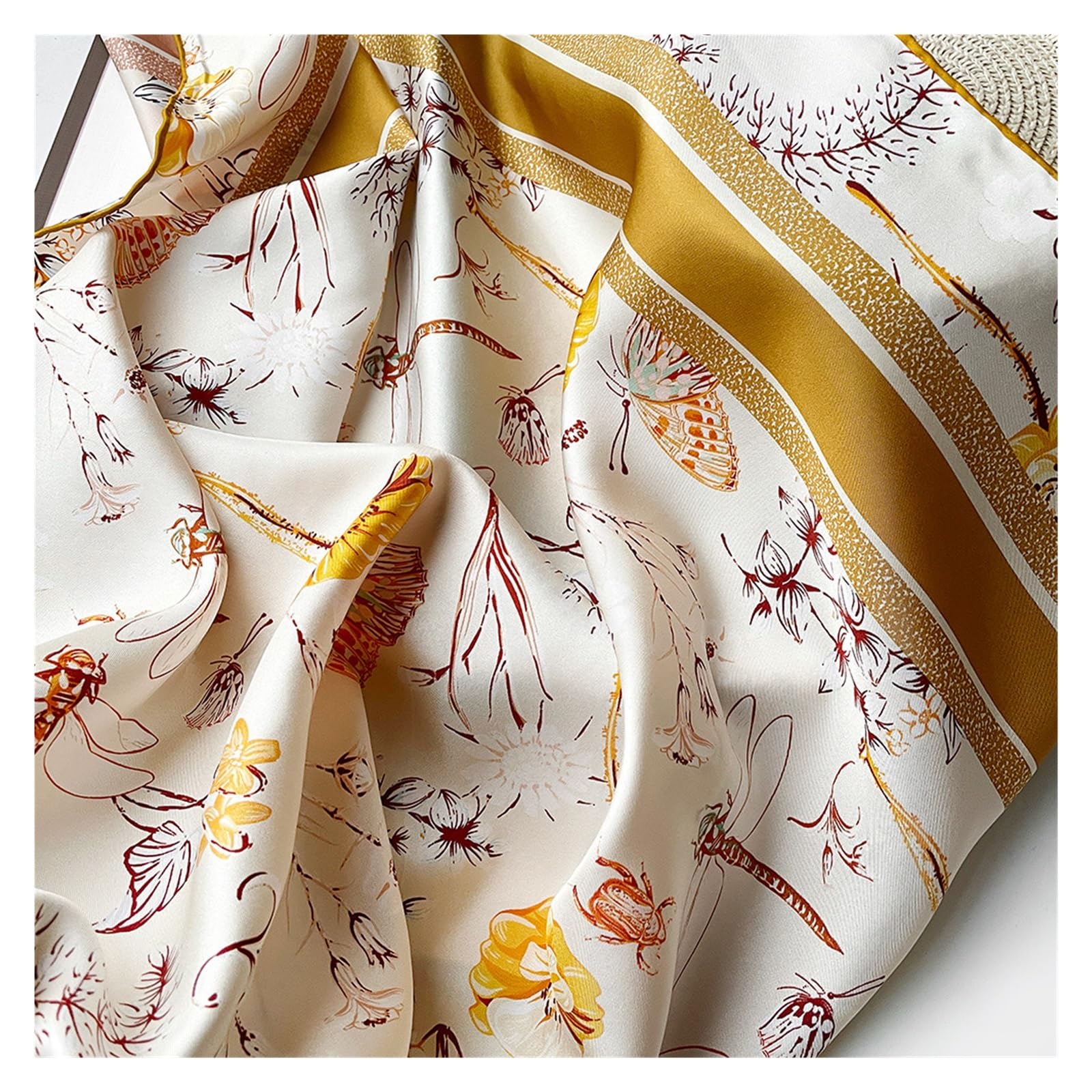 Foulard Donna Seta Sciarpa di seta 16 Momme fronte-retro, stampa bicolore 88 * cm quadrato in twill
