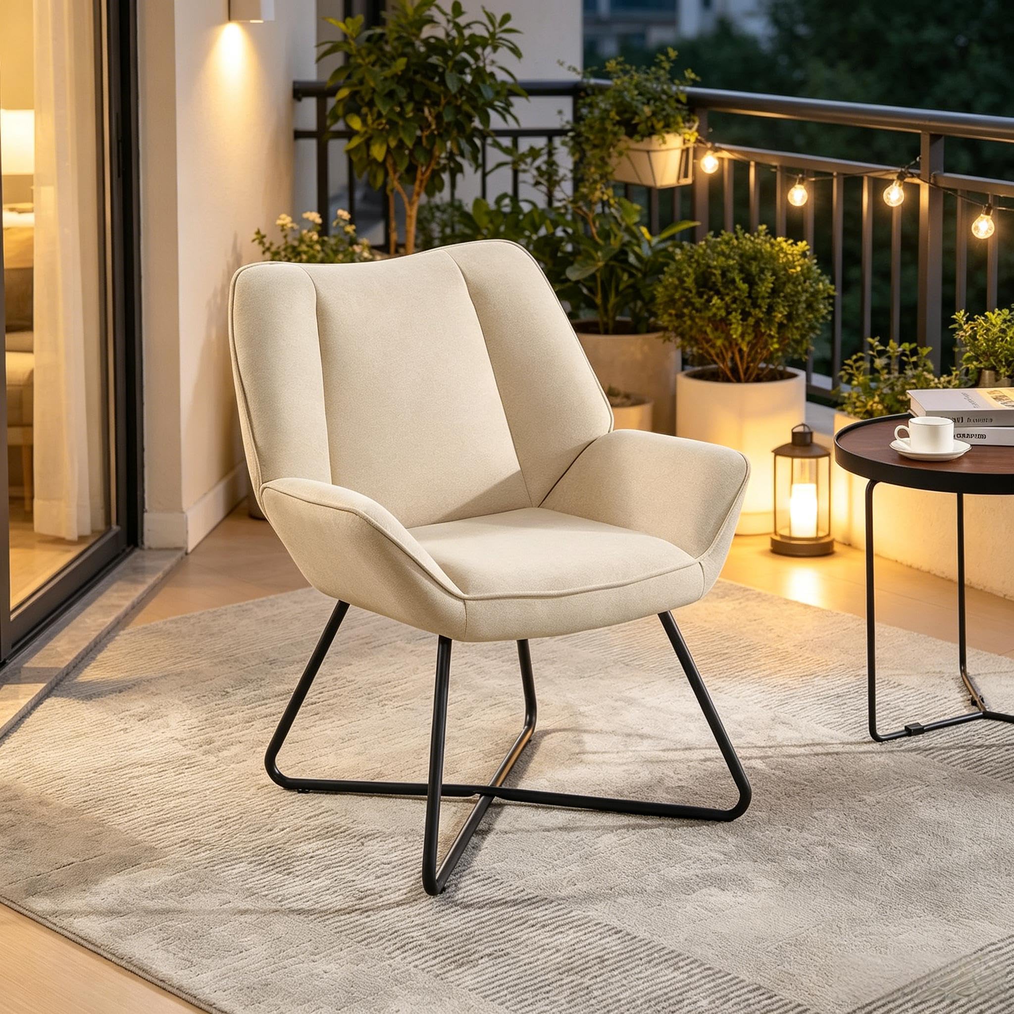 Poltrona relax imbottita con braccioli, comoda poltrona da lettura in lino, per soggiorno, camera da letto, portata 150 kg, beige