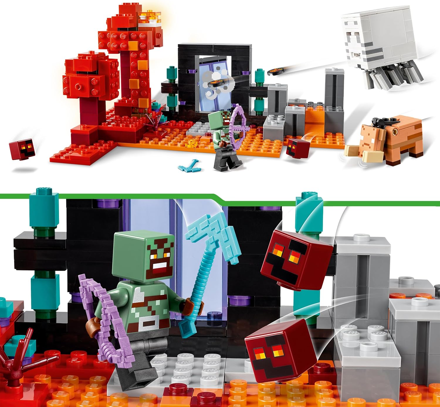 Lego Minecraft Ambush on The Netherportal, Gaming Toy in Nether for Children with Battle Scenes and Legendary Figures Including Guest, Gift for Gamer Boys and Girls from 8 Years 21255