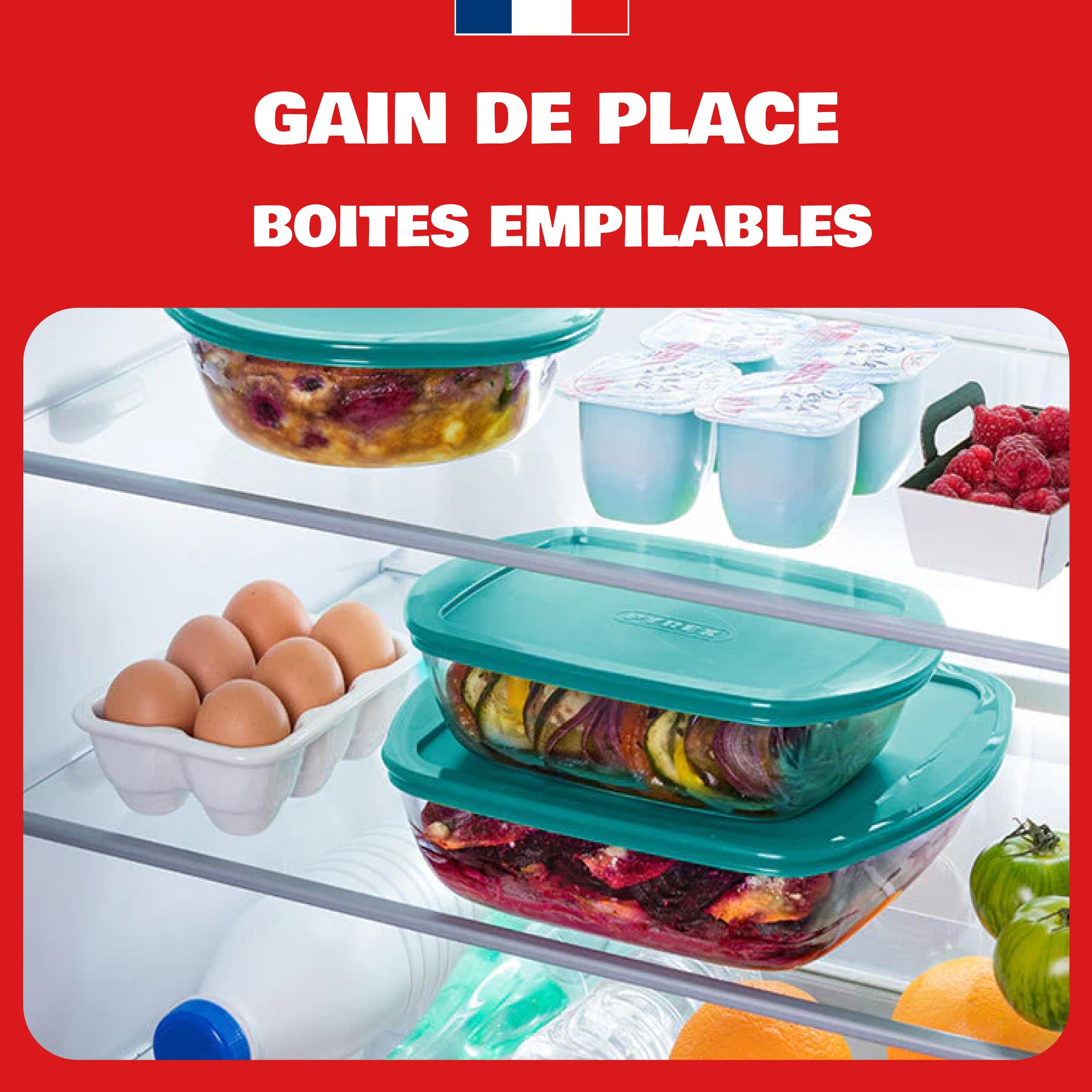 Pyrex - Plat à Four 40x27- Plat en Verre avec Couvercle Rectangulaire Vert - Profond et Empilable avec Poignées Pratiques 2 en 1 - Verre Borosilicate - Ustensile de Cuisine - Fontaines avec Poignées