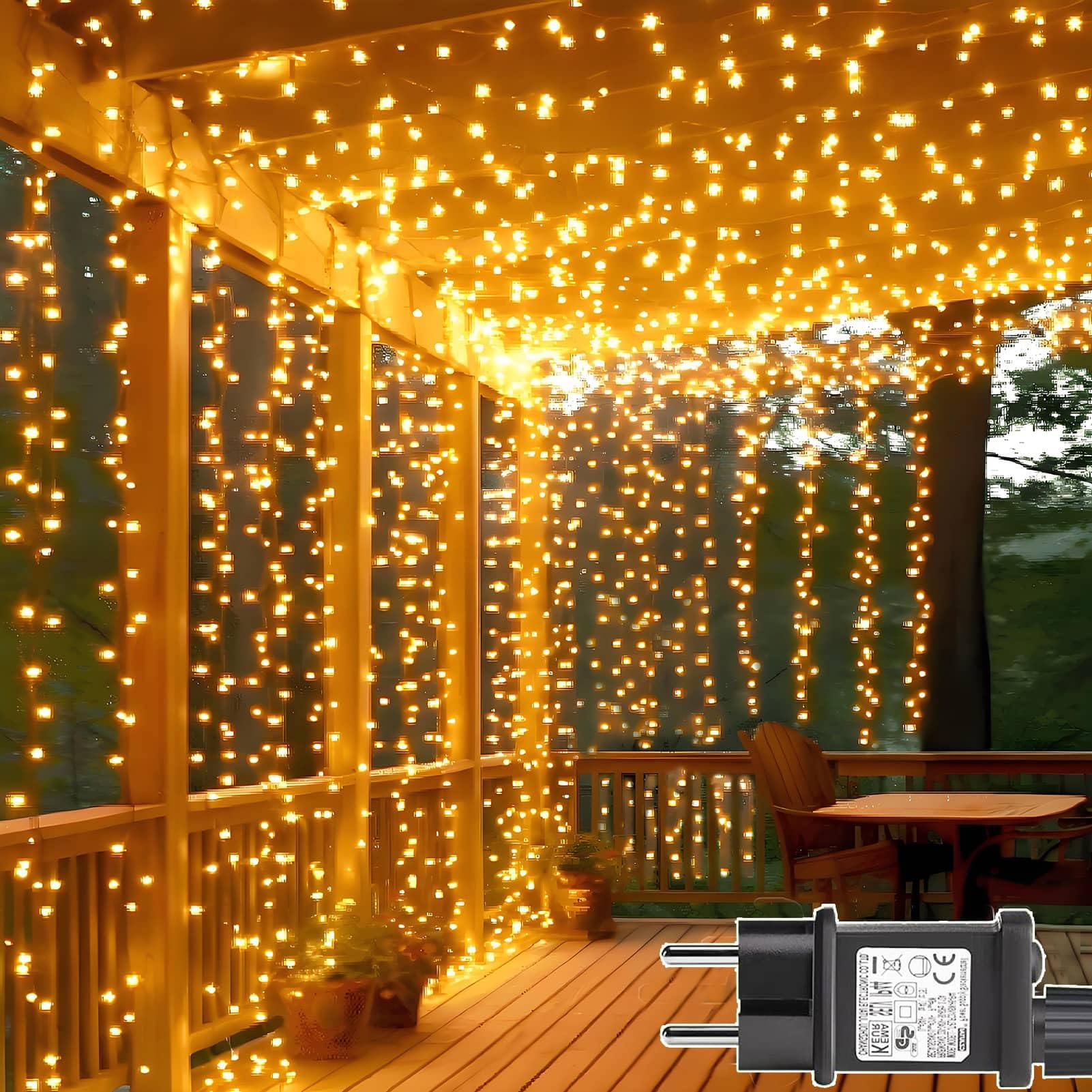 yowin Cortina Luces Navidad Exterior 3x3M 300 LED Luz de Navidad con Enchufe, Temporizador, 8 Modos Luces Ventana Impermeable Luce Cascada para Hogar Balcon Escaparates Interior Decoración