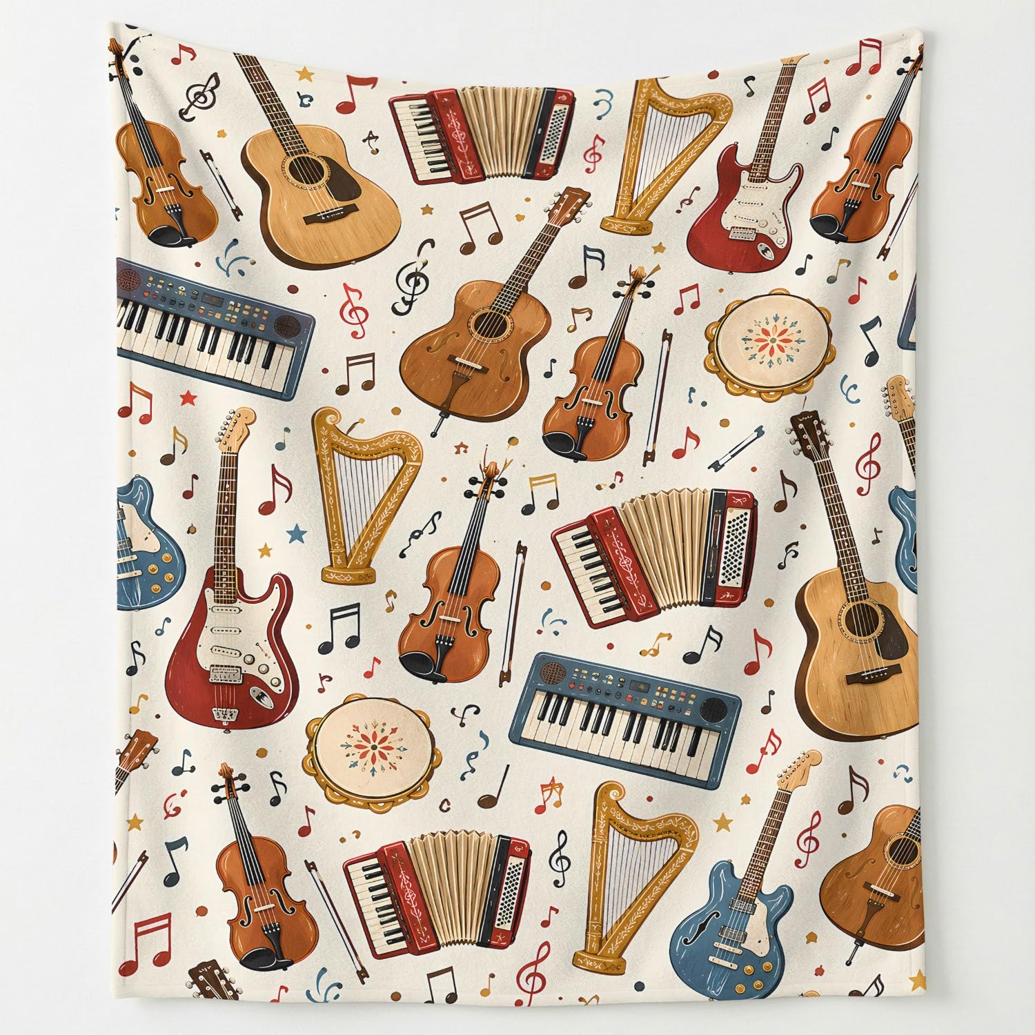 Genérico Música Manta Polar Manta 130 x 150 cm, Luz de franela de microfibra suave dinámica Instrumento nota musical, Beige, Regalo para padres y niños
