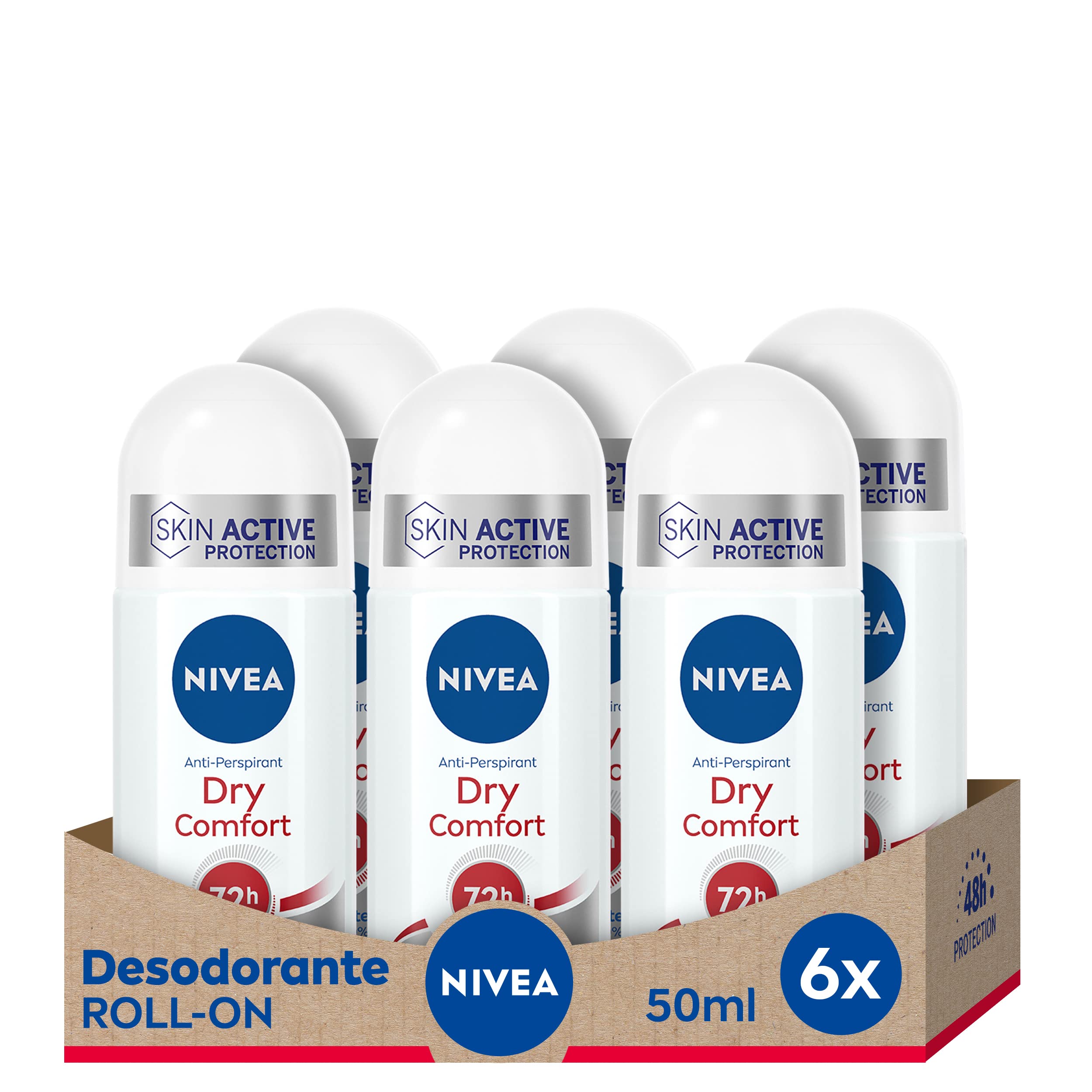NIVEA Dry Comfort Roll-on im 6er Pack (6 x 50 ml), Anti-Transpirant Deo mit 72h Schutz, bewährtes Roll-On-Deo für Frauen