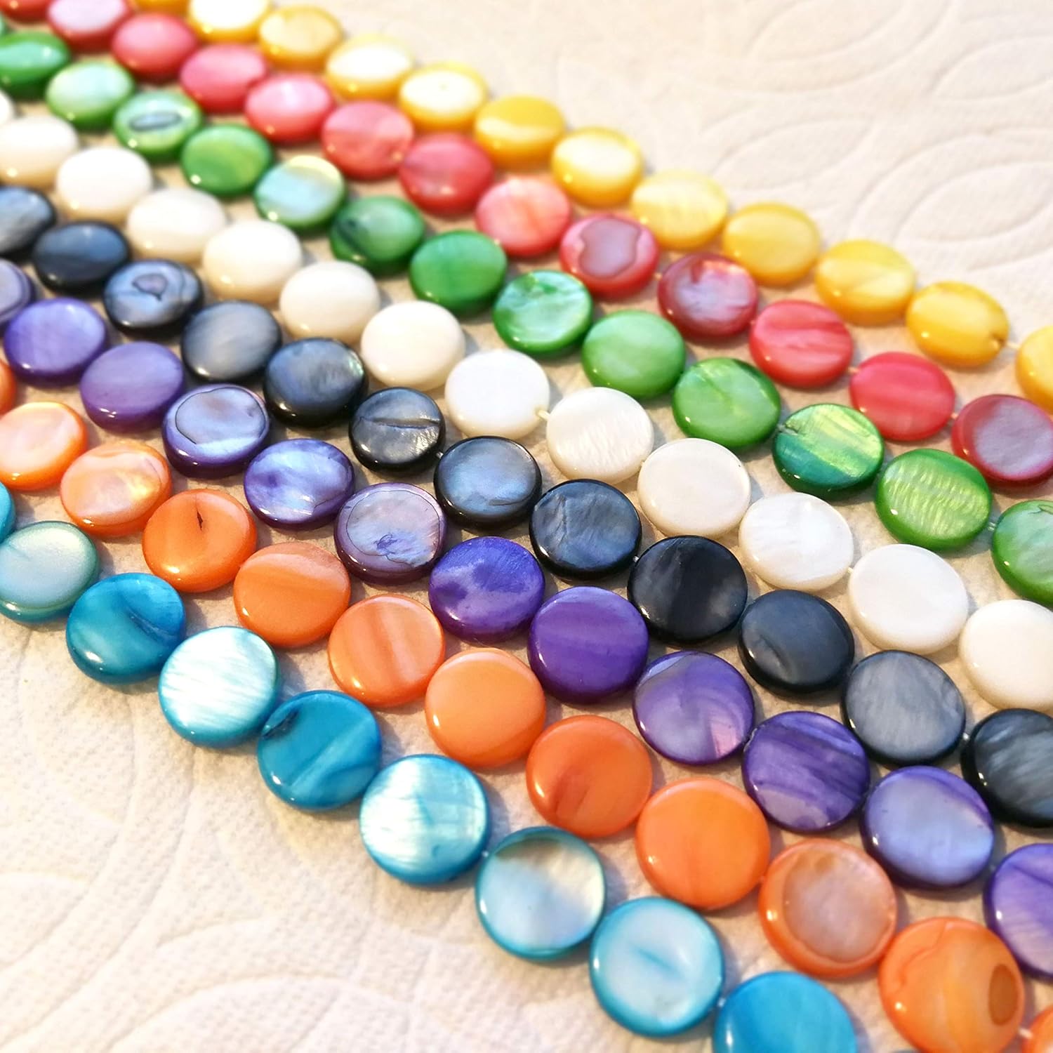 15" Strand of 32pc Coin Shape Dyed Color Genuine Shell Beads 12mm (8 Strands Mix)