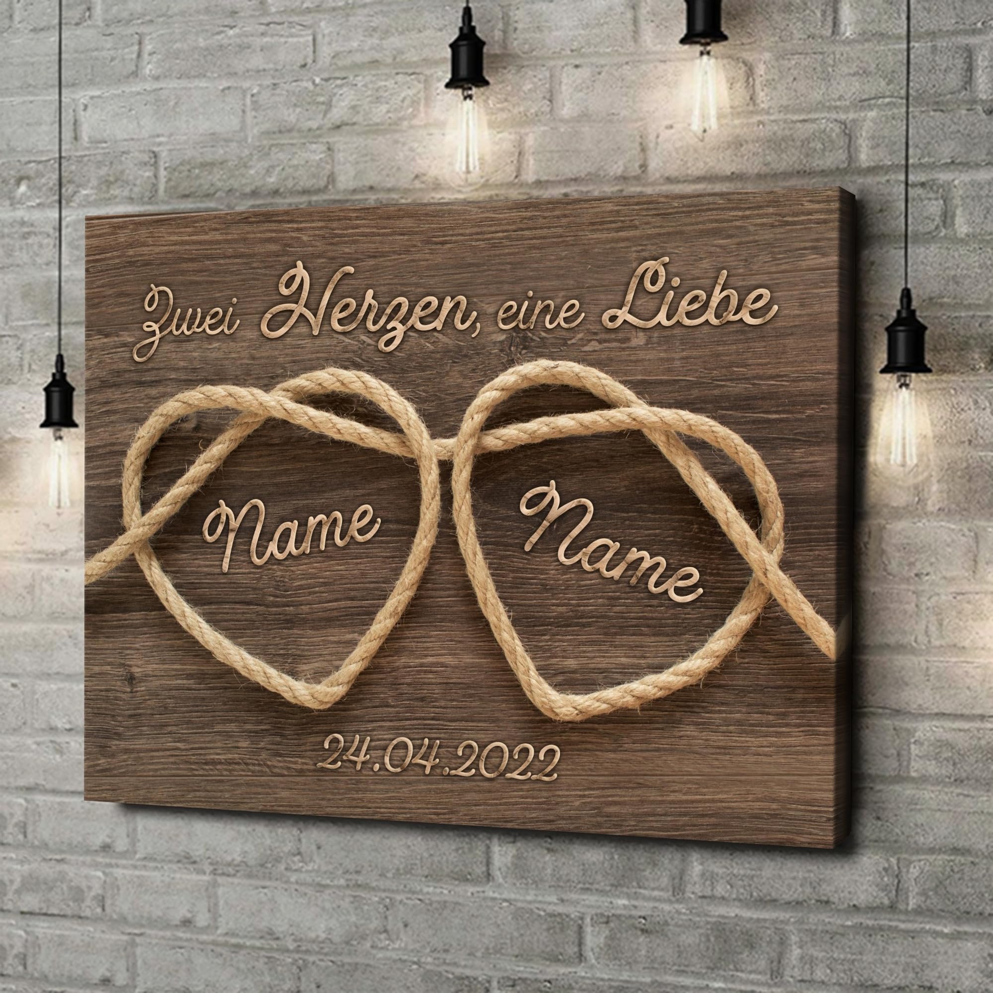Liebesleinwand Das sind wir Leinwand: Verknüpfte Herzen | Leinwandbild mit Namen und Datum | Wandbild gestalten | Jahrestag Geschenk für Frau Freundin Mann Freund