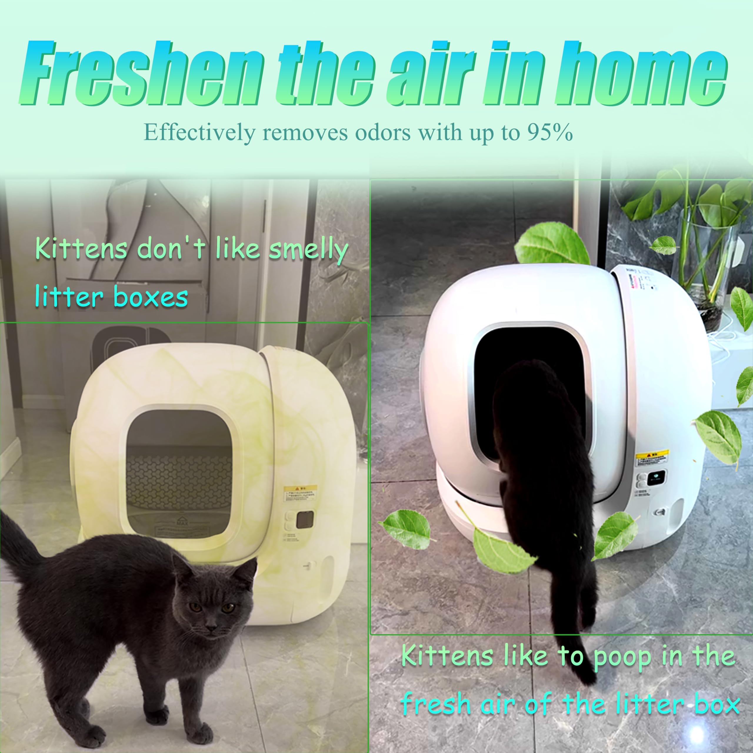 PurifyLogix Removedor de olores compatible con caja de arena para gatos autolimpiante MeoWant para control de olores de inodoro para gatos MeoWant caja de arena automática, desodorante de arena