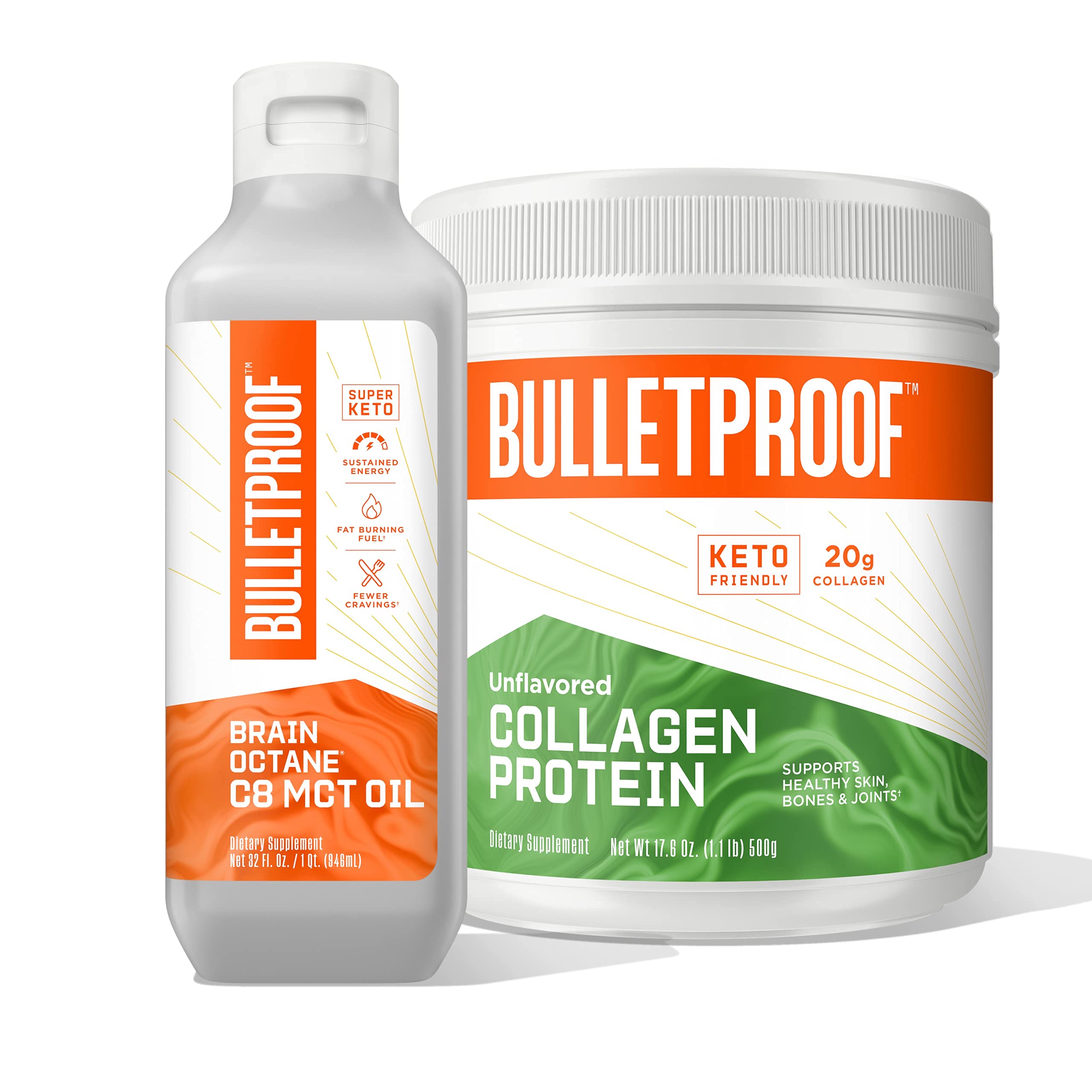 BulletproofDuo Kit | Collagen Peptides Protein Powder for Skin, Bones and Joints — 18g Protein, 17.6 Oz & Brain Octane C8 MCT Oil for Sustained Energy, Appetite Control, Energy — 14g MCTs, 32 Fl Oz