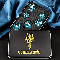Vista 6 de OUKELANWO Juego de dados de núcleo líquido con forma de pez koi DND, 7 piezas de dados de resina de borde afilado para juego de rol D&D, con caja