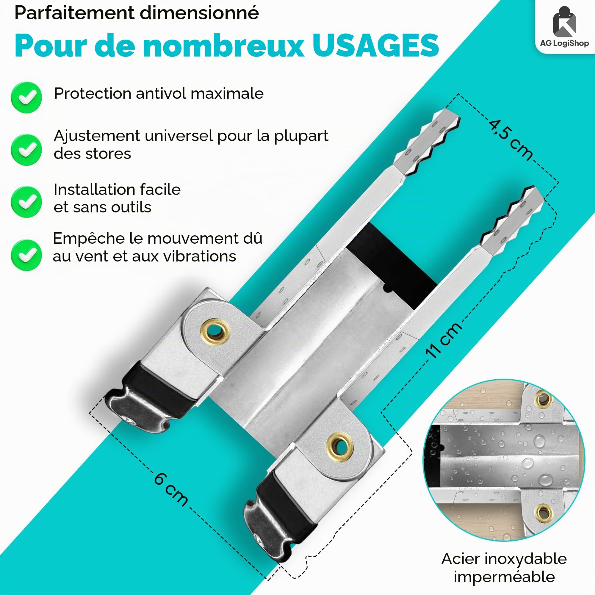 AG LogiShop Lot de 6 fermetures antivol pour volets roulants | Blocage de volets antivol | Pinces de sécurité pour volets roulants et verrou antivol, sécurité à domicile
