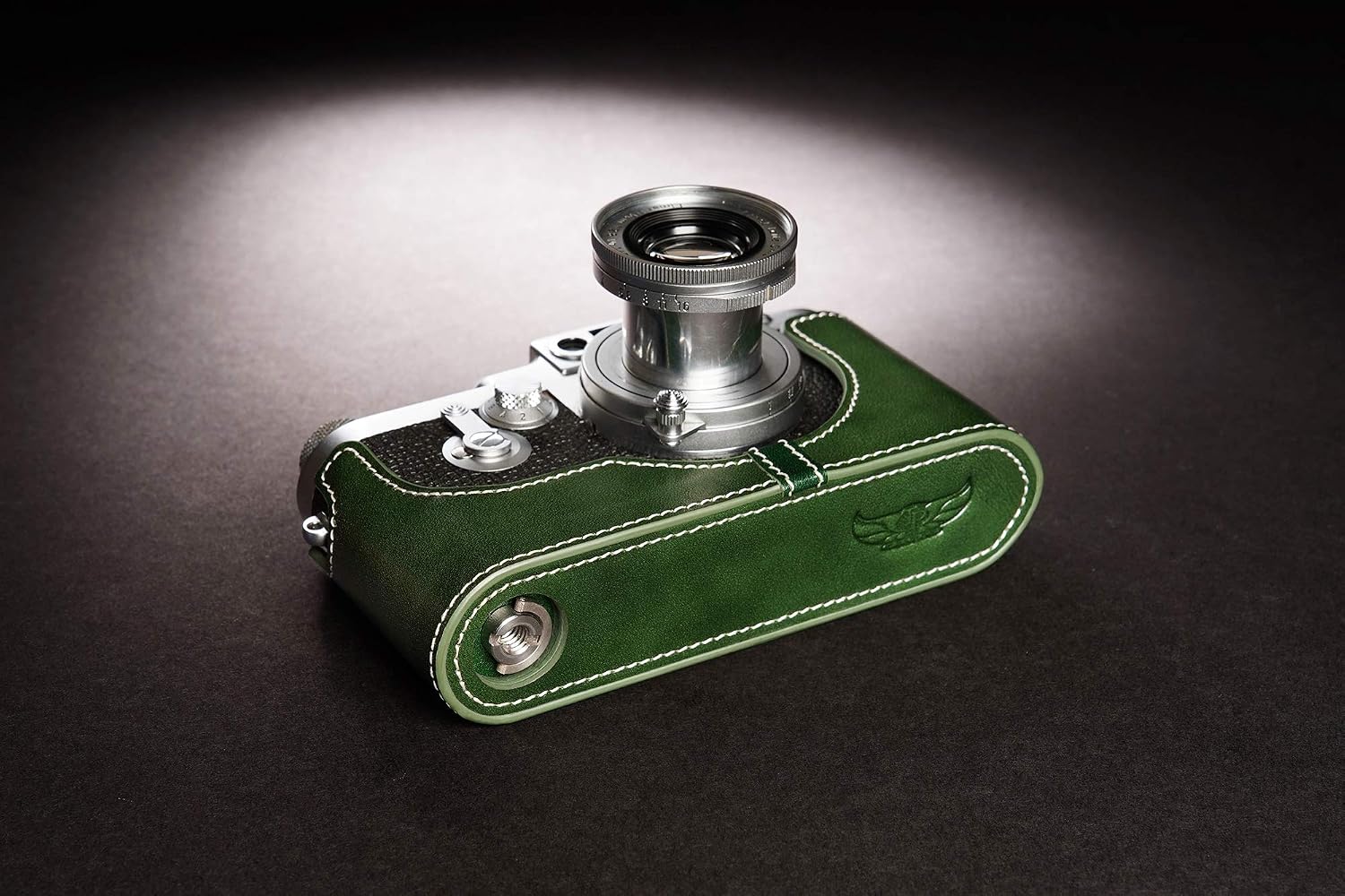 for Leica iiig Case, BolinUS Handmade Genuine Real Leather Half Camera Case Bag Cover for Leica iiig (The Case Will Not Cover The Selfie Stick) Camera (Green)