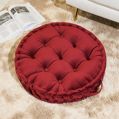 Miniatura 1 de Sioloc Almohadas redondas de suelo, cojín de asiento para dormitorio de adultos y niños, cojín grueso de meditación para silla, sofá, yoga (borgoña,