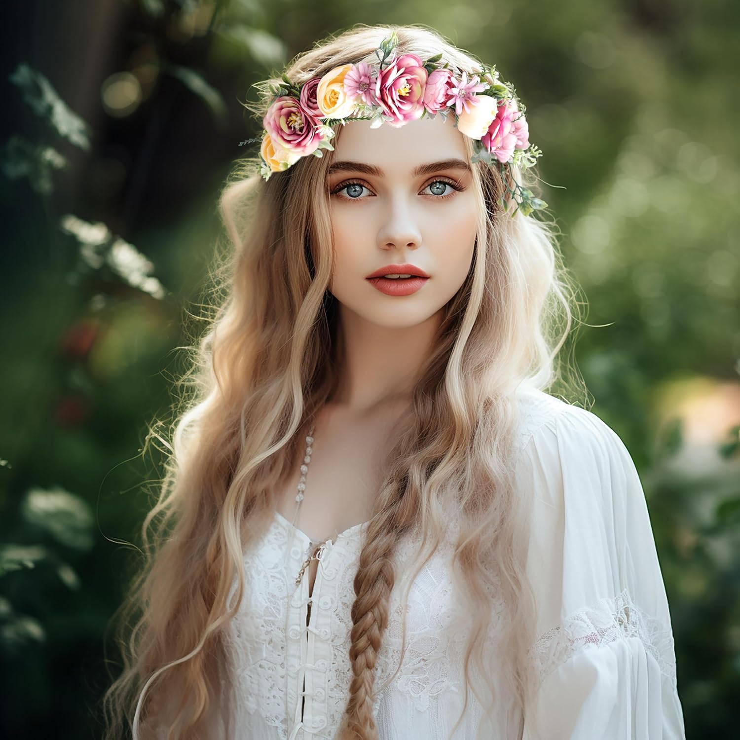Women Flower Crown Rose Floral Headband Flower Halo Floral Crown Wedding Bridal Party Cosplay Halloween Photos - Image 2