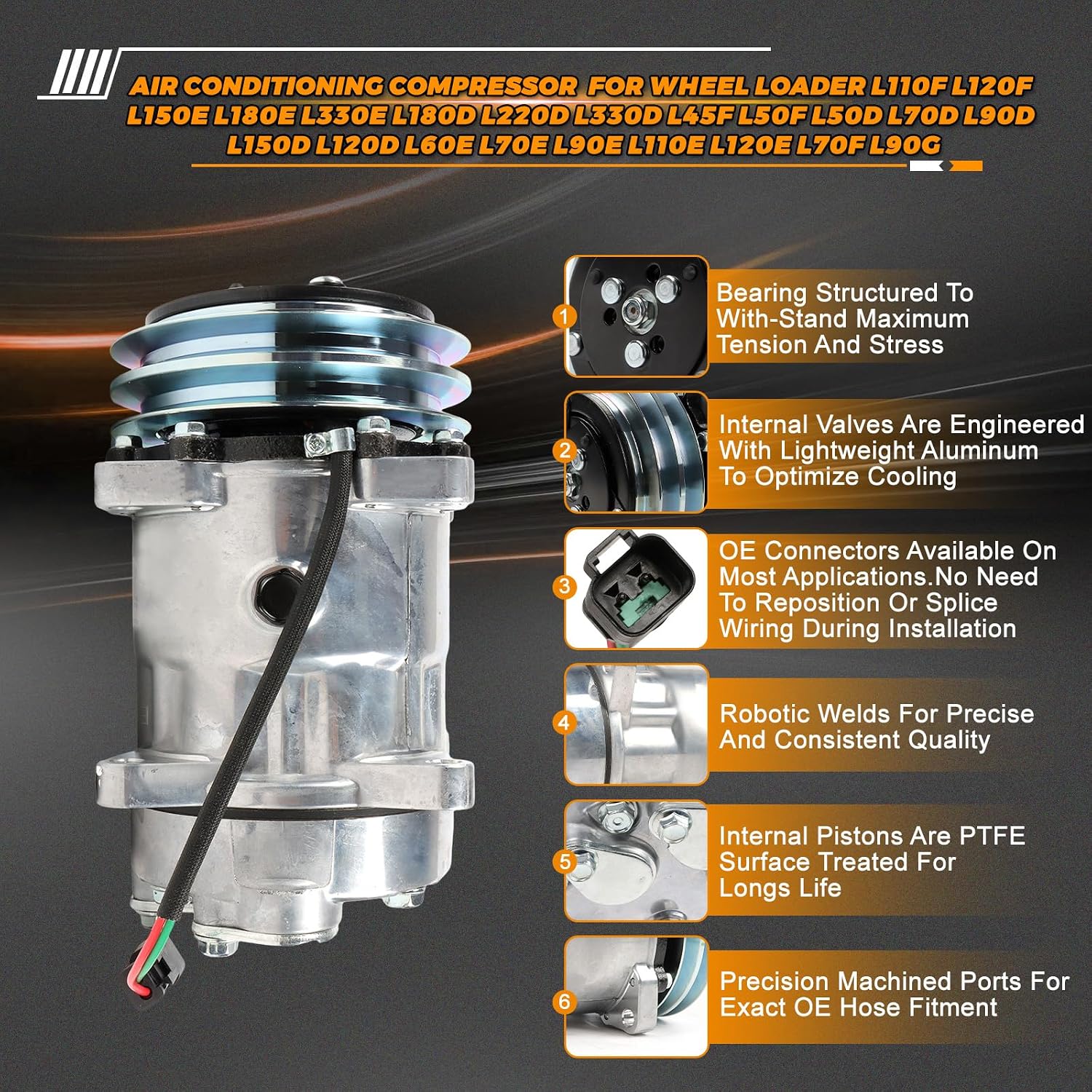 2PK 24V 9011412632 14649606 VOE11412632 Air Conditioning Compressor Compatible with Volvo Wheel Loader L110F L120F L150E L180E A/C Compressor 14518640 15082742 11104419 11412632 14506862