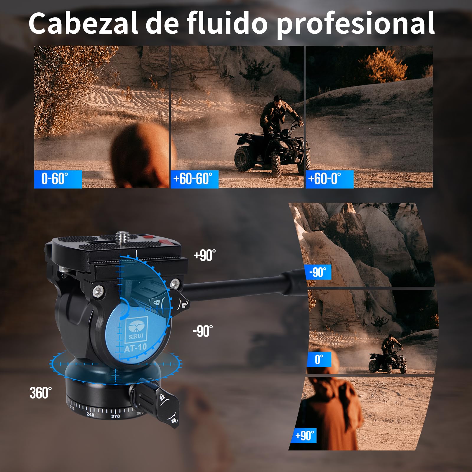 SIRUI Carbono Trípode para Cámara Traveler X, 152cm Trípode de Viaje Ligero con Vídeo Panorámico de Cabezal Fluido AT-10, para Videocámara, DSLR, Carga Máxima 5KG