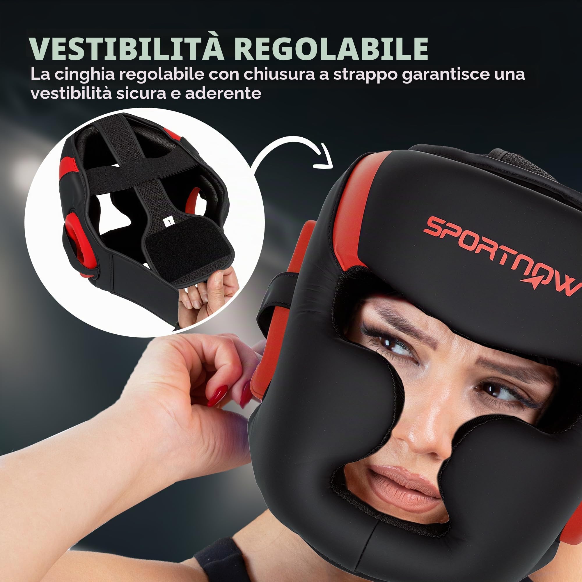 SPORTNOW Protezione testa e casco boxe, cinghia regolabile, Rosso/Nero