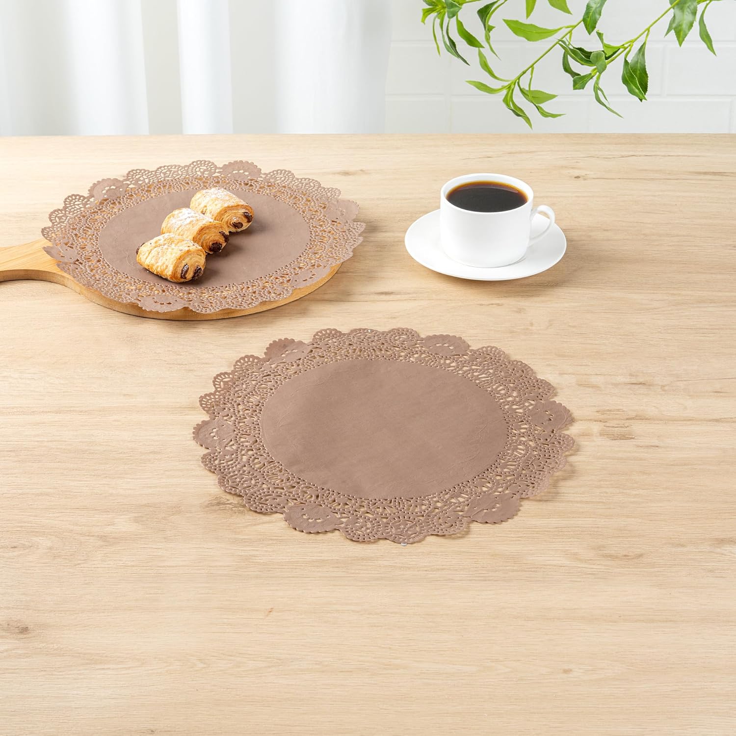 Restaurantware-Pastry Tek 12 x 12 Inch Paper Lace Doilies, 4000 Disposable Table Doilies - Elegant Lace Finish, Long Lasting, Brown Paper Placemat, for Pastries, Cupcakes, Desserts
