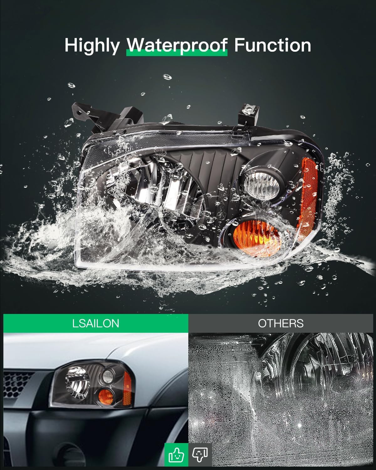 LSAILON Headlight Assembly Fit Fit For Nissan Frontier XE 2001-2004 Black Housing Clear Lens Driver and Passenger Side NI2502131 NI2503131