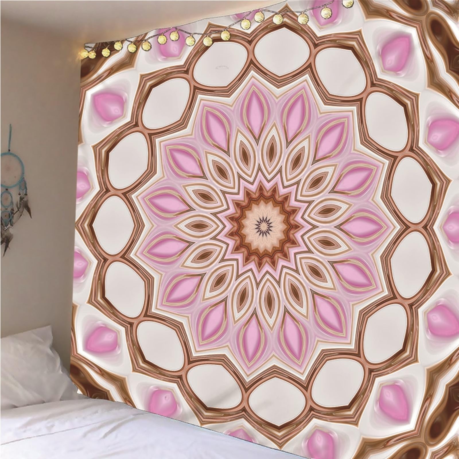 Lieson Arazzo Decorativo, Arazzo da Muro 260x240CM Motivo Mandala Tappeto Parete da Appendere Alla Parete Per Decorazione Della Casa, Rosa