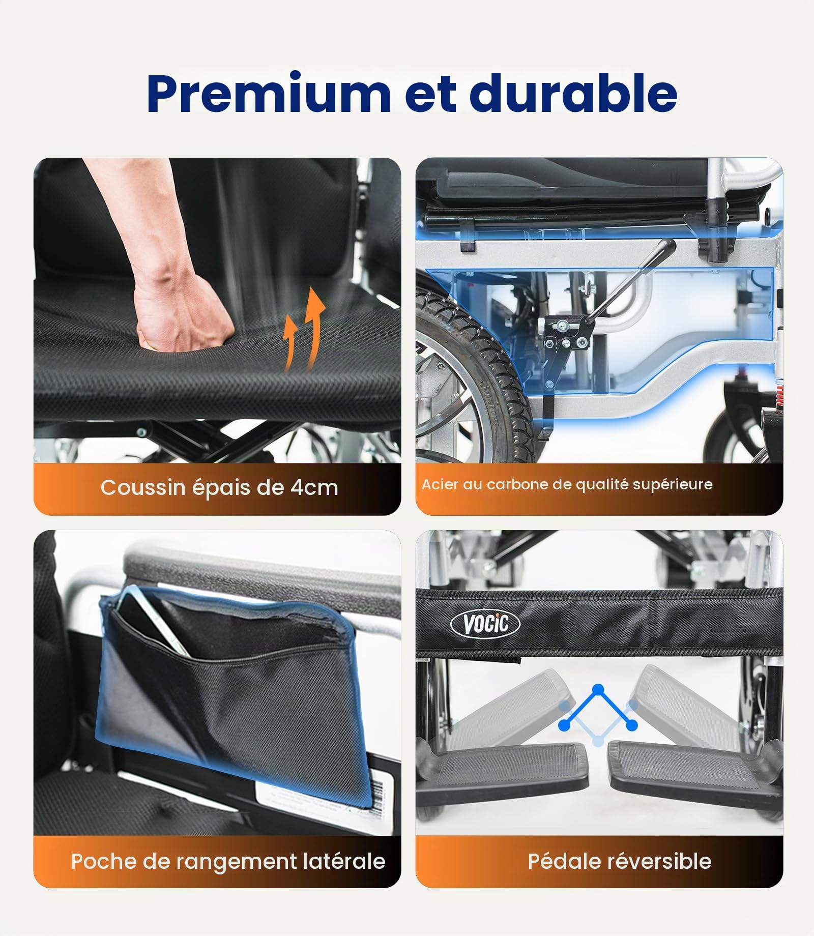 VOCIC Fauteuil roulant electrique pliable leger pour personnes âgées,30KM | fauteuil handicapés électrique Stable,Chaise roulante électrique avec 40CM pneus gonflables amortisseurs,5 ans de support