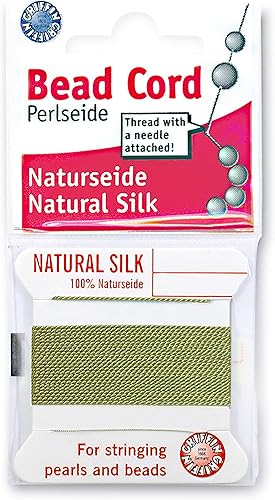 Griffin Cordón de cuentas de seda Perlseide  Color Jade  Tamaño 8 (0.031 in)  6.6 ft por tarjeta  Aguja de acero inoxidable adjunta  para anudar