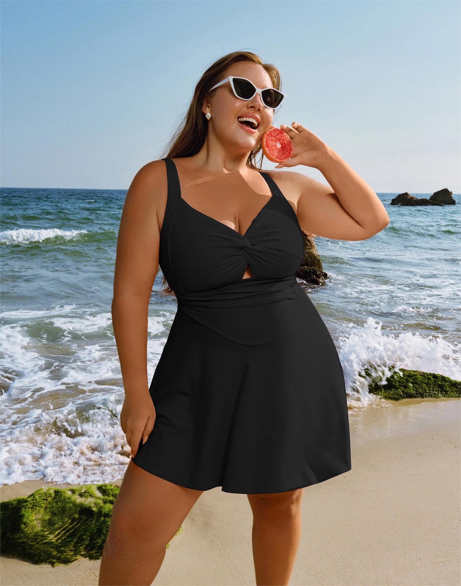 Hanna Nikole Costume Intero Taglie Forti con Scollo A V E Nodo Anteriore