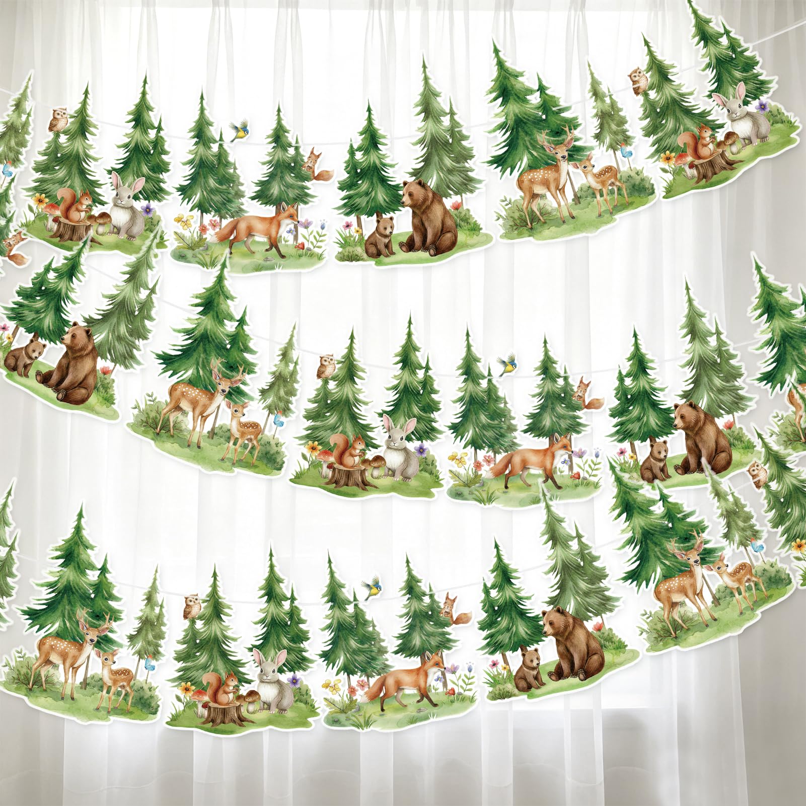 SUNBEAUTY 2PCS Woodland Animals Birthday Banner Garden Party Decorations 9.8FT Summer Woodland Reusable Waterproof Garland for Enchanted Woodland Tea Supplies Nursery Whimsical Party Indoor Outdoor — image 1