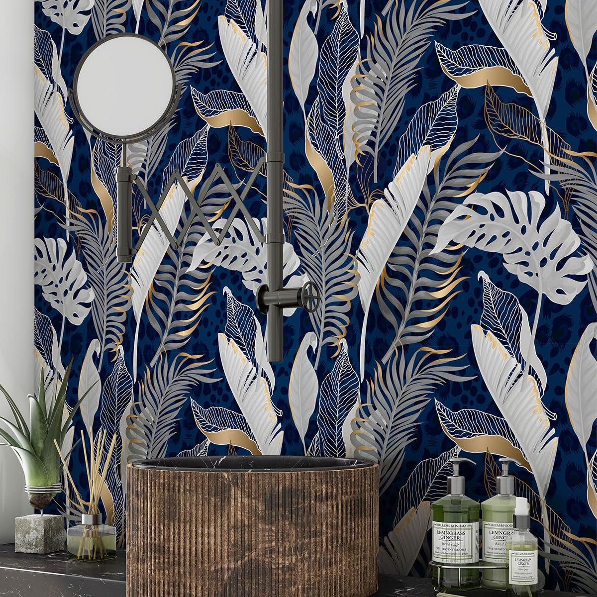 Adesivo adesivo per bagno, motivo foglie tropicali 3617689813325, adesivo + protezione opaca, 90 x 90 cm