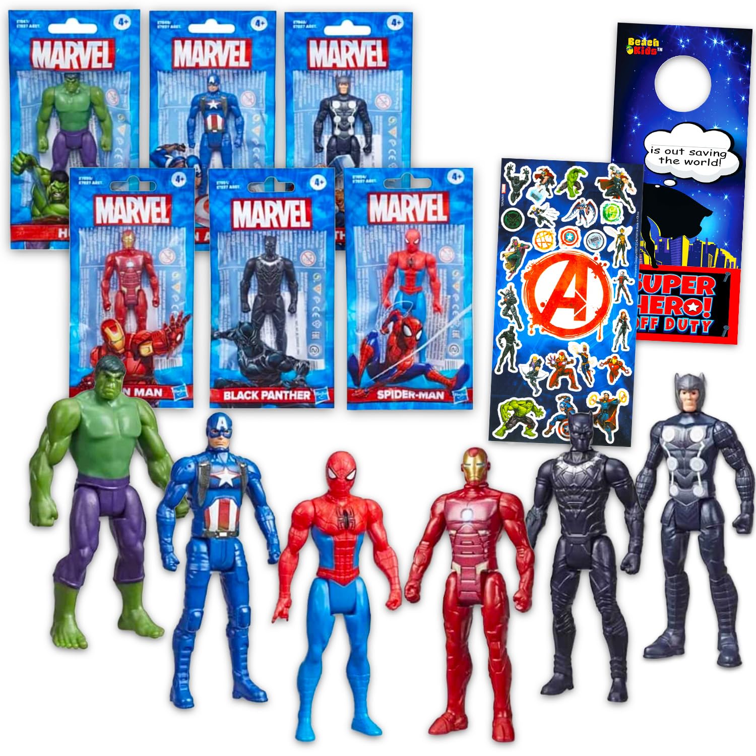Juego de figuras de acción de los Vengadores para fiestas, paquete con 8 figuras de acción de superhéroes Iron Man, Spiderman, Capitán América, Hulk More Plus, calcomanías | Mini figuras de los