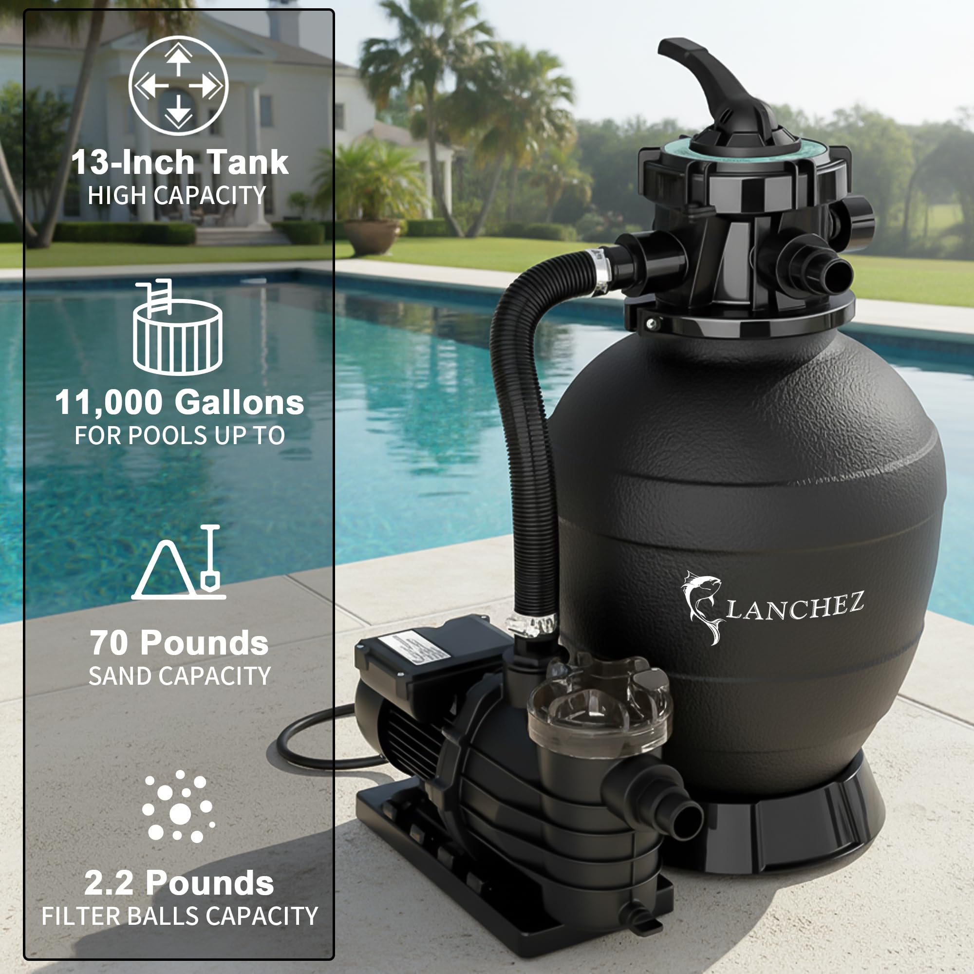 LANCHEZ 13-inch Sand Filter Pump with specifications