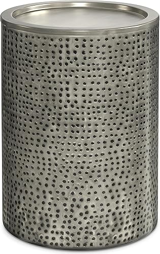 Miniatura 38 de SIMPLIHOME Corbin - Mesa auxiliar de metal de 16 pulgadas de ancho en oro antiguo martillado, mesa auxiliar redonda con diseño de tambor para sala