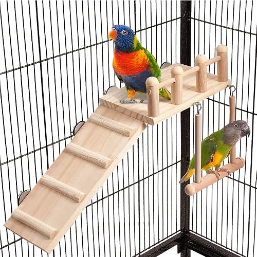 FrgKbTm Bird Perches Platform Swing with Climbing Ladder, Parakeet Cage