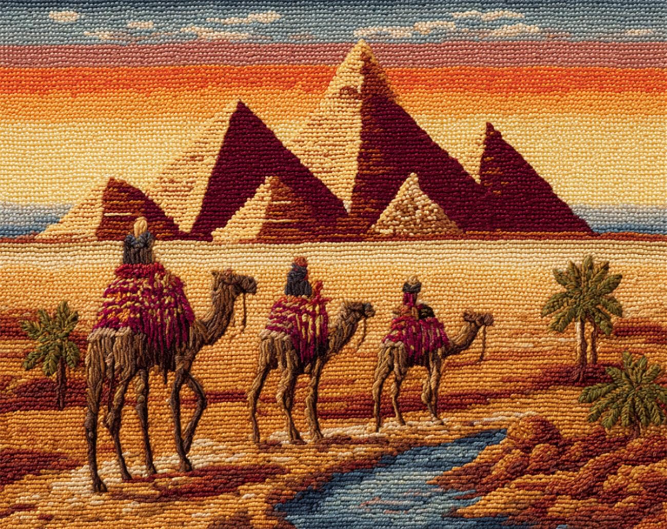 AxiangziK Diy Teppich Set Kamele Und Pyramiden Knüpfset Für Teppiche，Diy-Bastelset，Wandteppich，Kissen，Vorgedruckte Muster 100x140cm