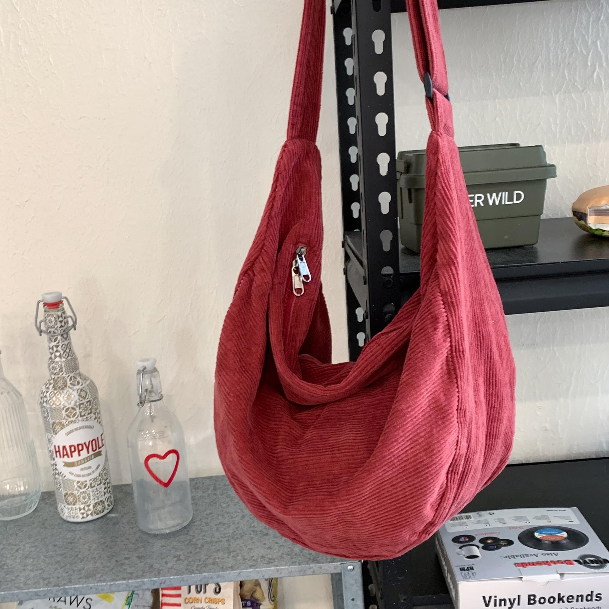 Crossbody Bag Damen Herren Umhängetasche Damen, Cord Tasche Handtasche Damen Groß Casual Schultertasche mit Verstellbarer Schultergurt für Schule Büro Arbeit Reisen Ausflug Einkauf