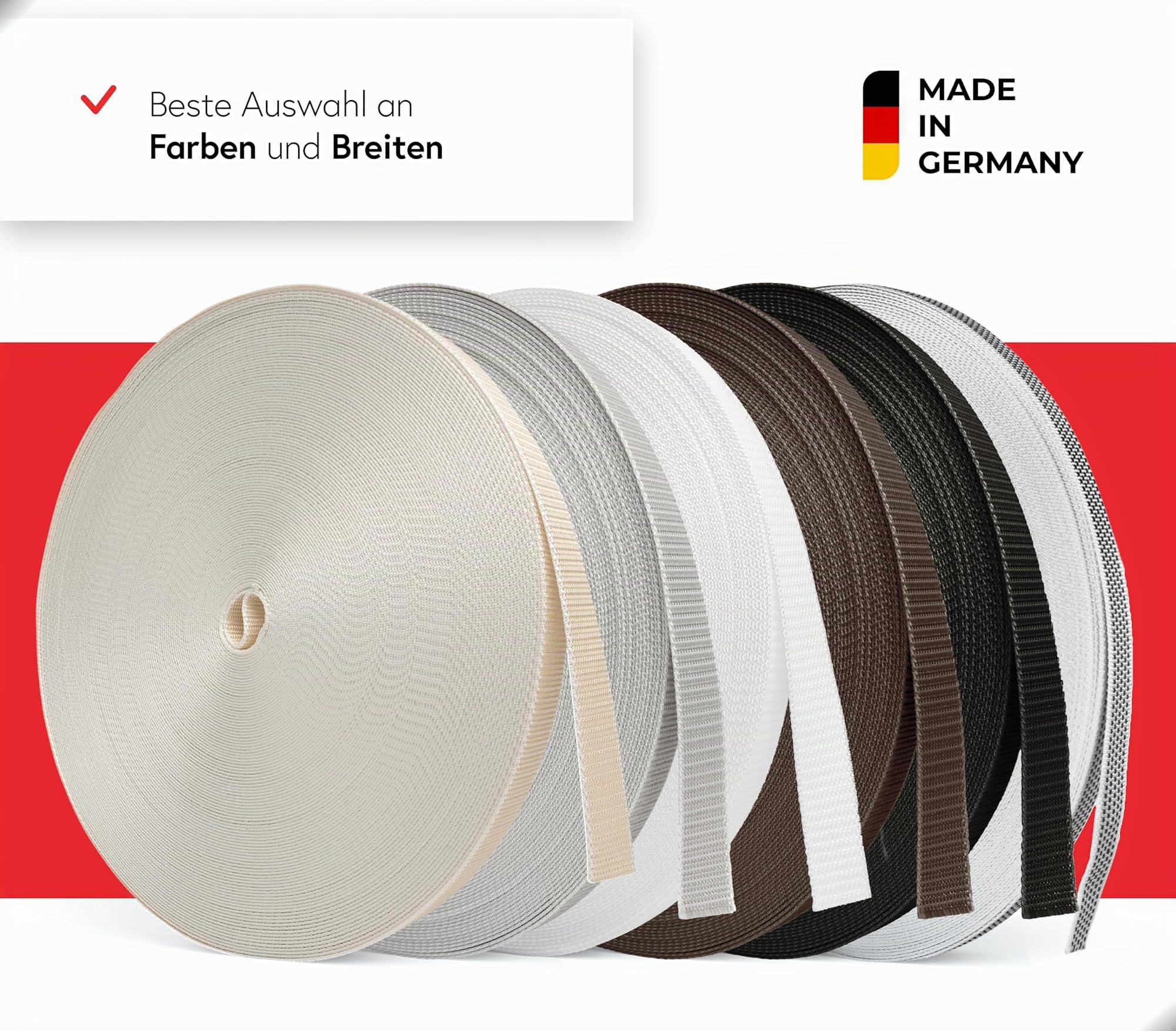 BAUHELD® Cinghia per tapparelle, 50 m, 14 mm, 18 mm, 20 mm, 23 mm, prodotta in Germania, adatta per tapparelle su porte e finestre, beige, marrone