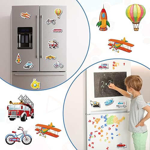 Miniatura 4 de Juego de imanes de transporte para nevera, 27 piezas de aviones, barcos, vehículos, vehículos, imanes temáticos para refrigerador, pizarras blancas,