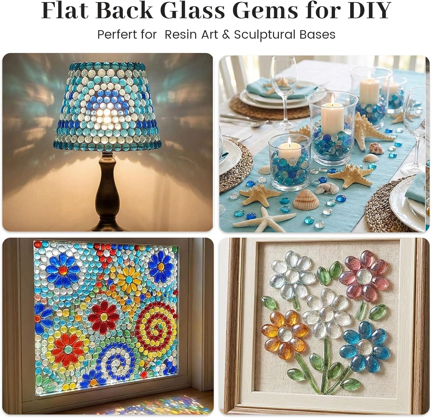 FUTUREPLUSX 500PCS Blue & 500PCS Black Flat Glass Marbles - Decorative Glass Stones, Vase Fillers, DIY Craft Beads for Table Scatter, Aquarium Rocks