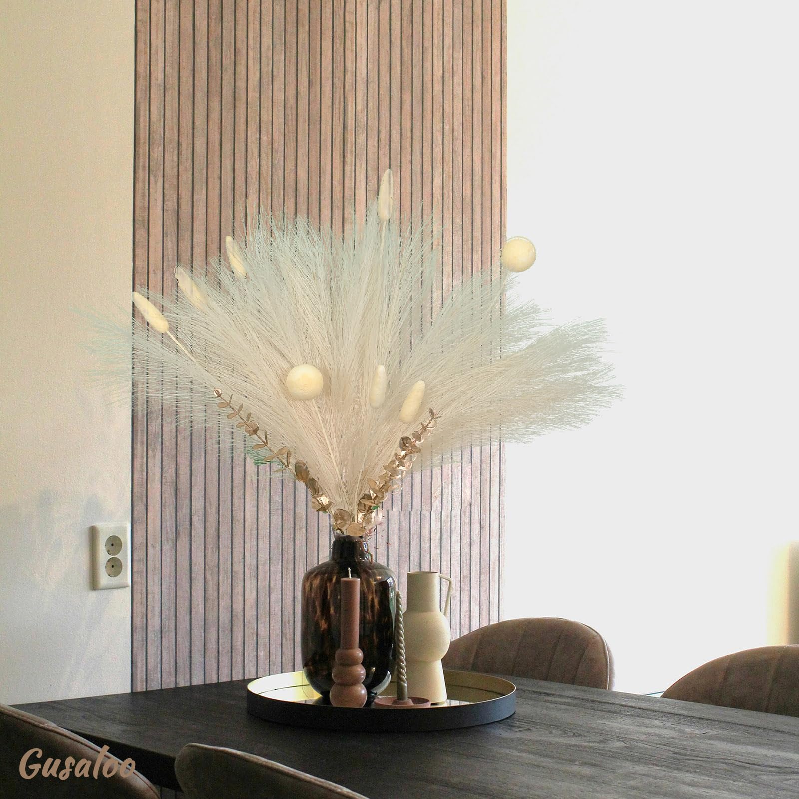 Gusaloo 40 Stück Künstliches Pampasgras – Ca. 55 Cm, Mit Hasenschwanz & Eukalyptus, Flauschiges Boho-Deko-Set Für Vasen & Hochzeit