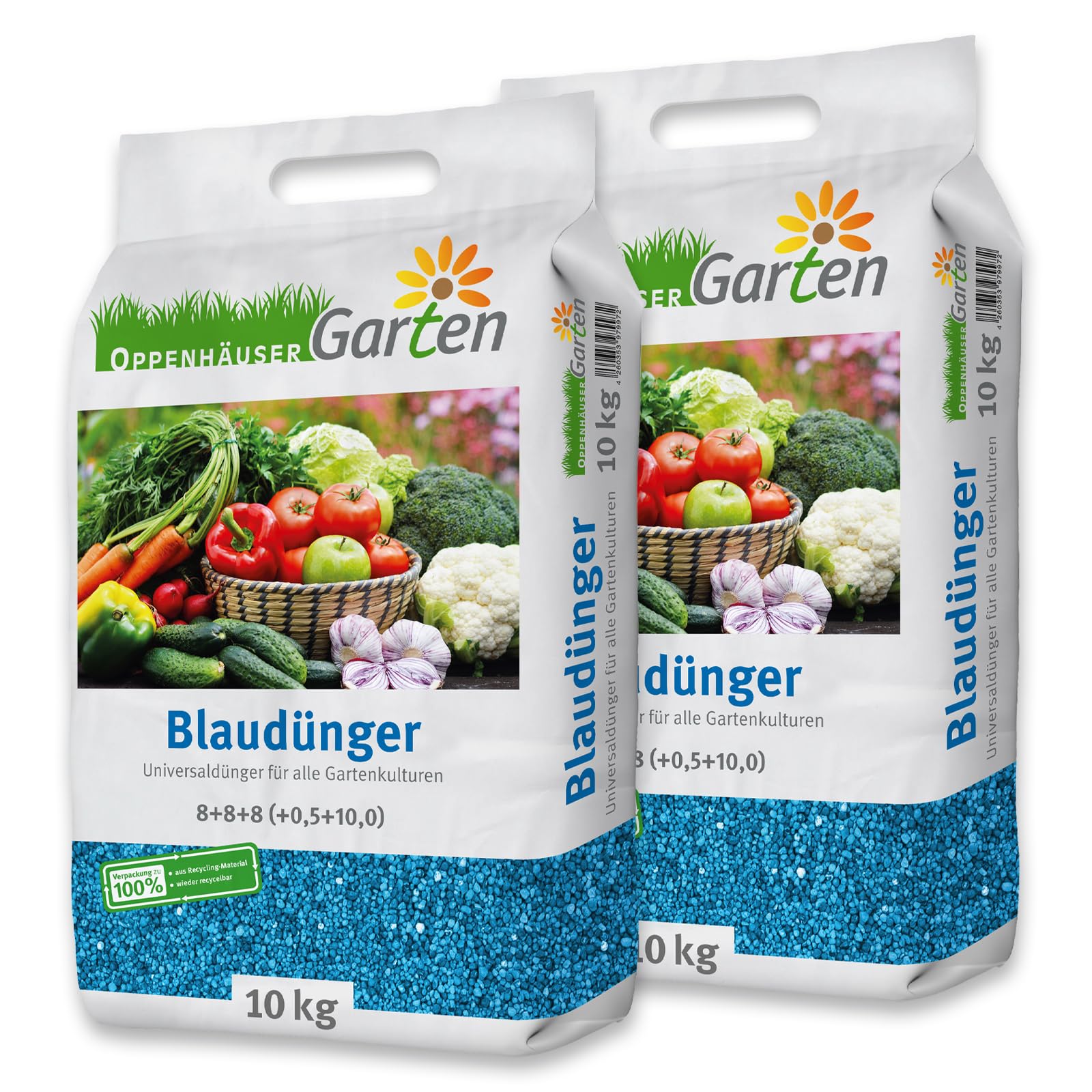 OPPENHÄUSER Blaudünger 20kg bis 300m² - Dünger für Obst, Gemüse und robuste Pflanzen, optimale Nährstoffversorgung, langanhaltende Wirkung