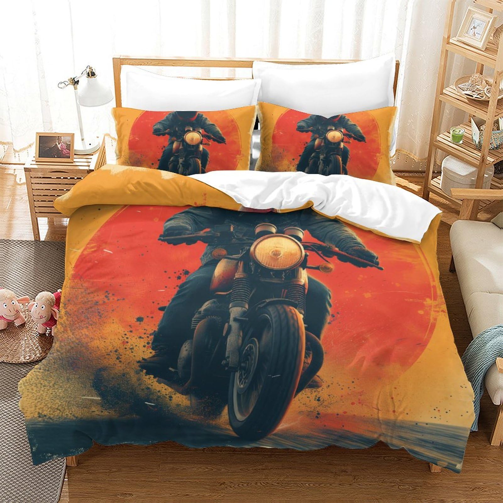 Housse de couette moto fermeture éclair pour lit double 200x200