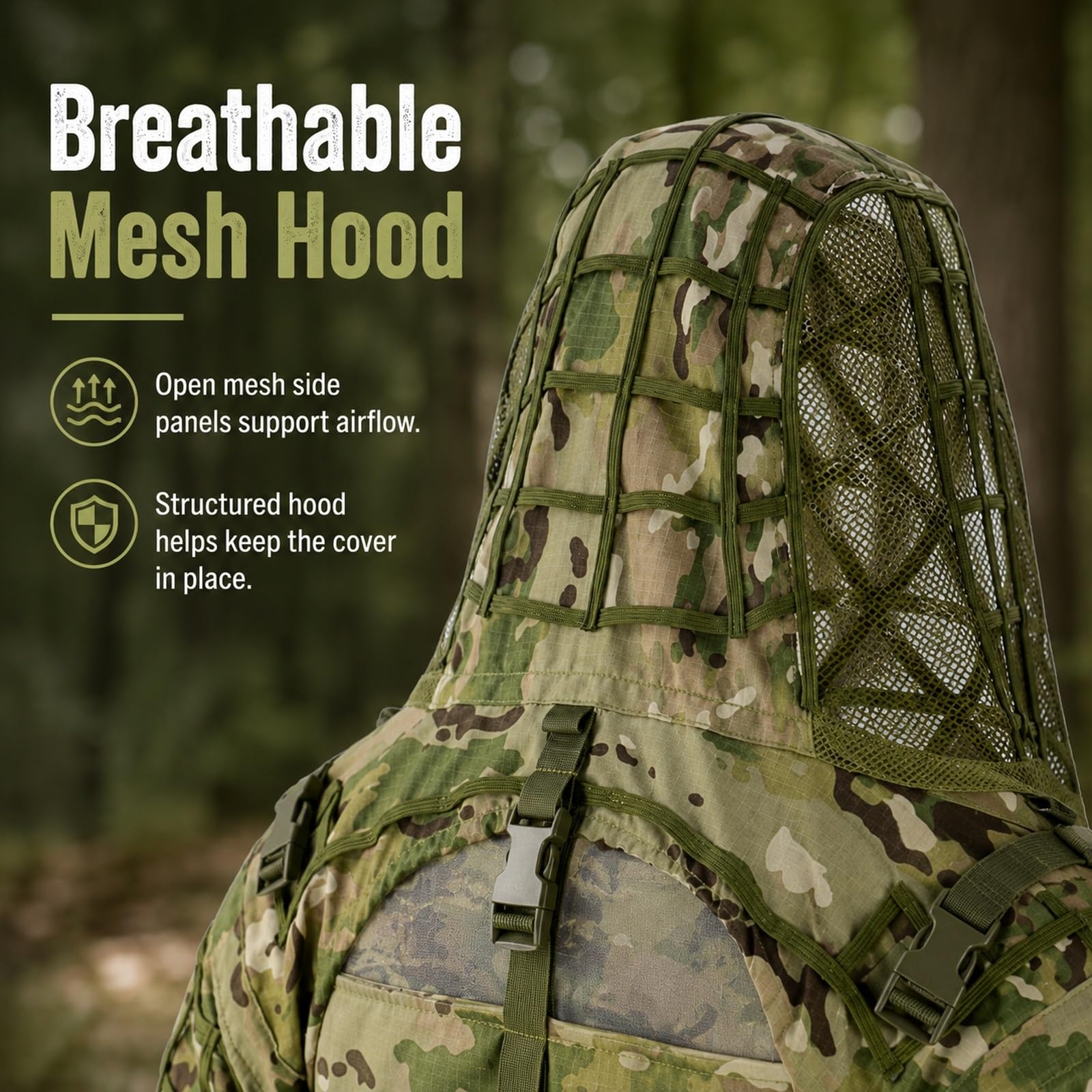 Ghillie Suit Tactical Set con Viper Hood E Mantello Camouflage Traspirante | Giacca Mesh Leggera E Traspirante for Caccia Fotografia Naturalistica Osservazione E Training Outdoor Bosco